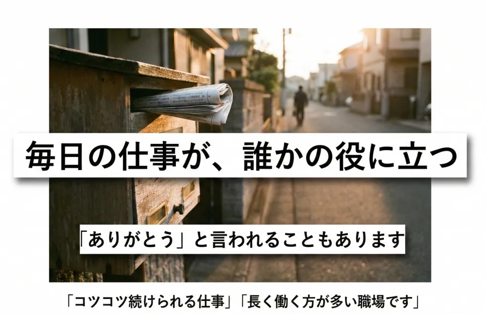 早朝2〜3時間｜朝刊のみ・朝夕刊選択可｜毎日同じ道で安心｜40〜60代も活躍中の新聞配達｜有限会社神山新聞店