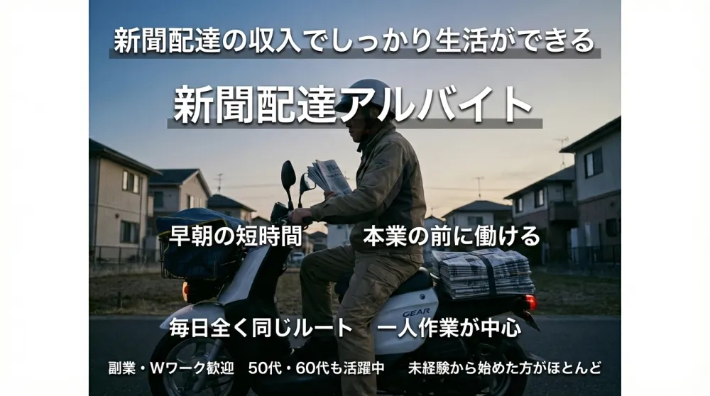 早朝2〜3時間｜朝刊のみ・朝夕刊選択可｜毎日同じ道で安心｜40〜60代も活躍中の新聞配達｜有限会社神山新聞店