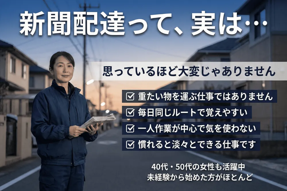 早朝2〜3時間｜朝刊のみ・朝夕刊選択可｜毎日同じ道で安心｜40〜60代も活躍中の新聞配達｜有限会社神山新聞店