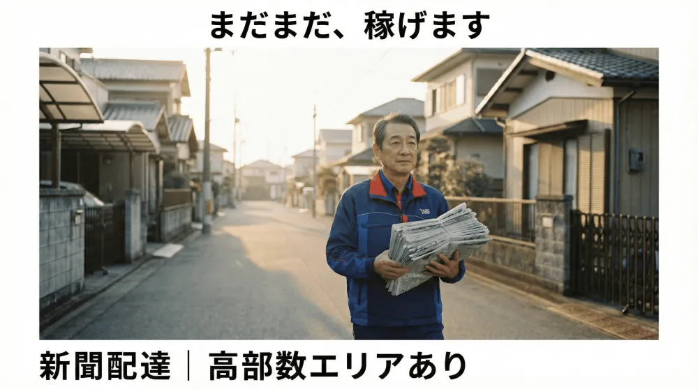 早朝2〜3時間｜朝刊のみ・朝夕刊選択可｜毎日同じ道で安心｜40〜60代も活躍中の新聞配達｜完全週休2日OK｜有限会社神山新聞店