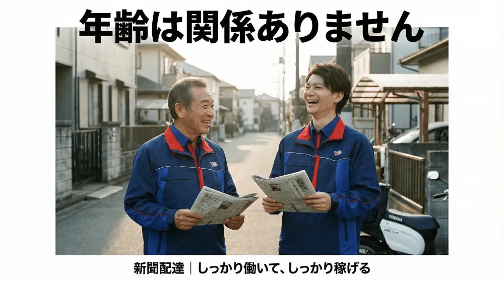 早朝2〜3時間｜朝刊のみ・朝夕刊選択可｜毎日同じ道で安心｜40〜60代も活躍中の新聞配達｜完全週休2日OK｜有限会社神山新聞店